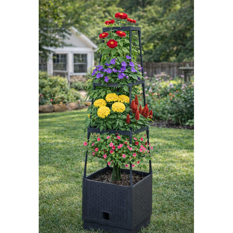 Jardinière avec treillis - Tour de jardin verticale pour patio ou balcon - Bac à légumes surélevé pour tomates, poivrons, herbes et plus - Ensemble de jardin d'extérieur peu encombrant