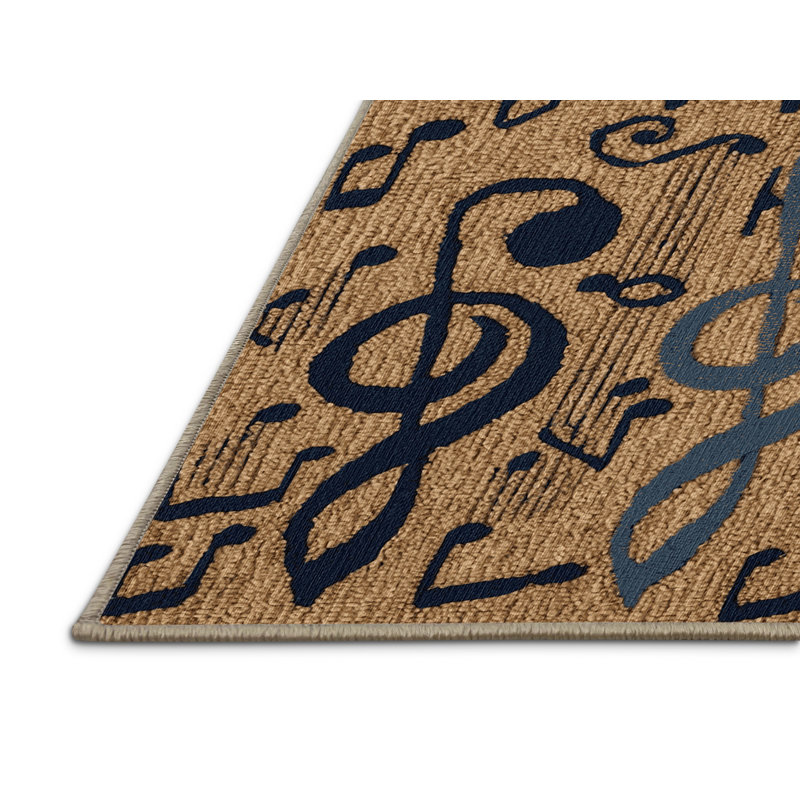 Washable Treble Clef and Bass Clef Designs Music Area Rug, Rectangle 3' x 5'