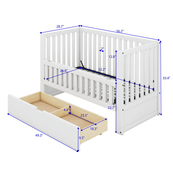 Convertible Crib,Full Size Bed with Drawers and 3 Height Options