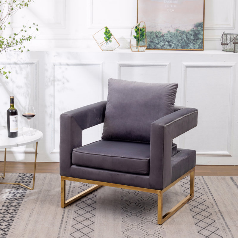 Fauteuil d'appoint de style contemporain avec accoudoirs rembourrés, Gris