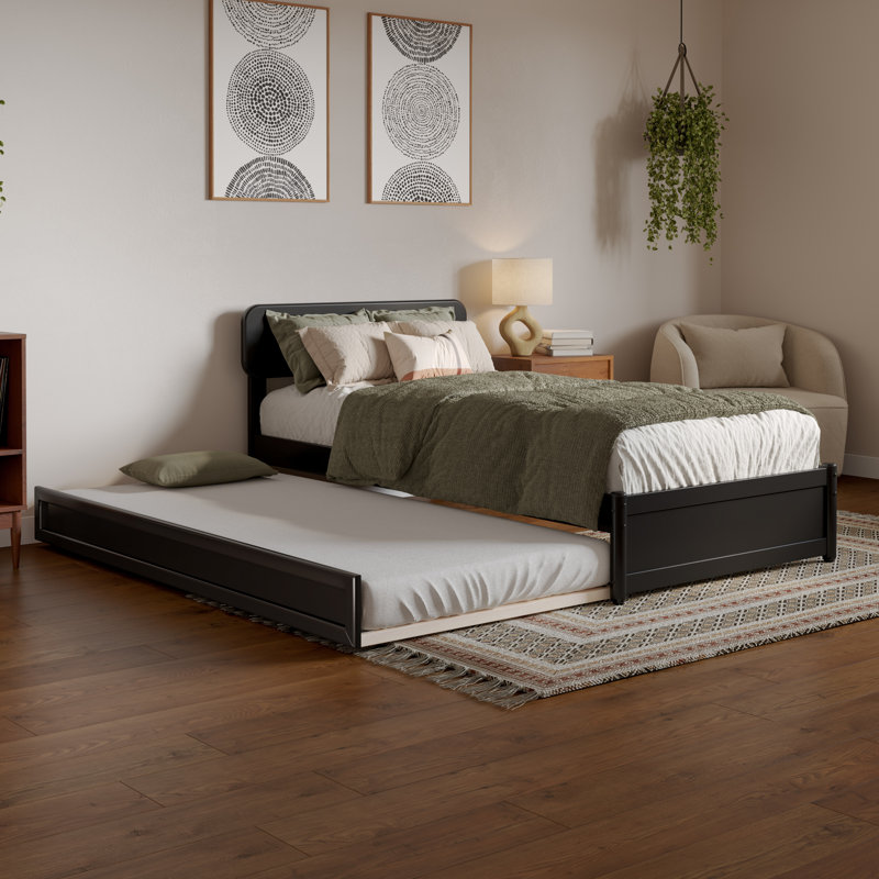 Lit plateforme en bois massif avec lit gigogne assorti Ause, Simple TG, Noir