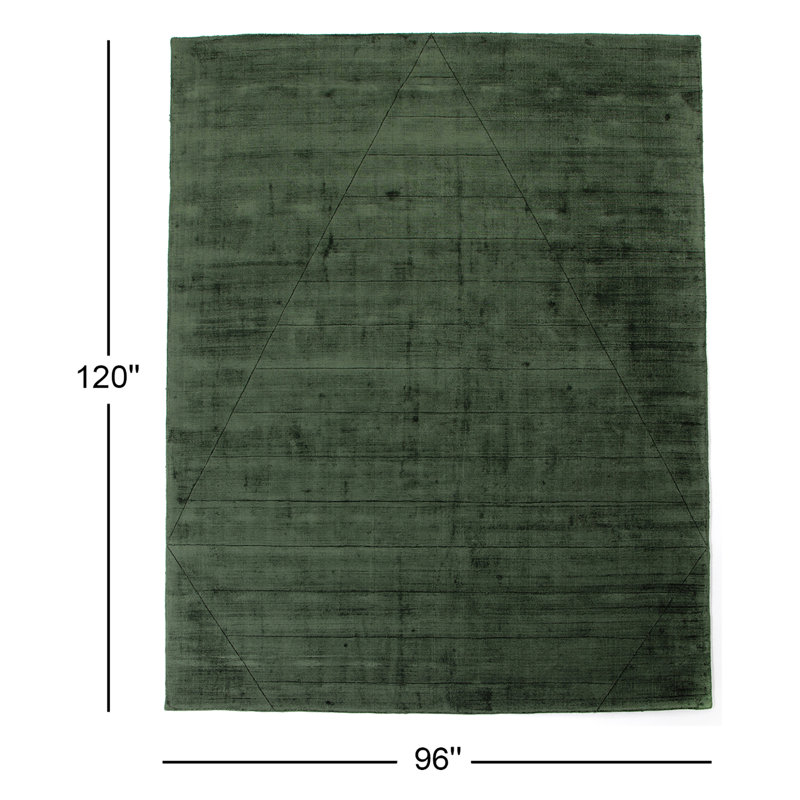 Sadzi Hand Knotted Area Rug in Green, Rectangle 8' x 10'