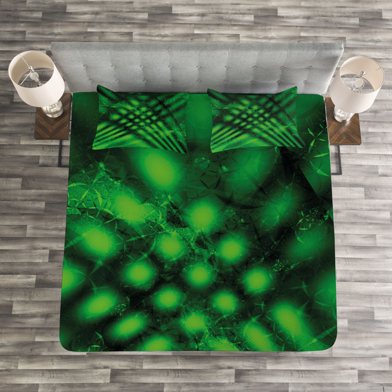 Adwit Green/Black Microfiber Bedspread Set, 220 x 264 cm