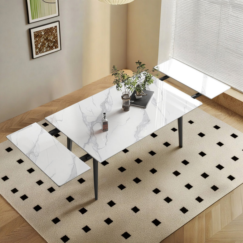 Extendable Square Faux Marble Top Dining Table with Iron Base