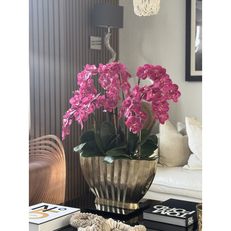 Vivien Gold Vase With Phaleanopsis Orchids, Pink