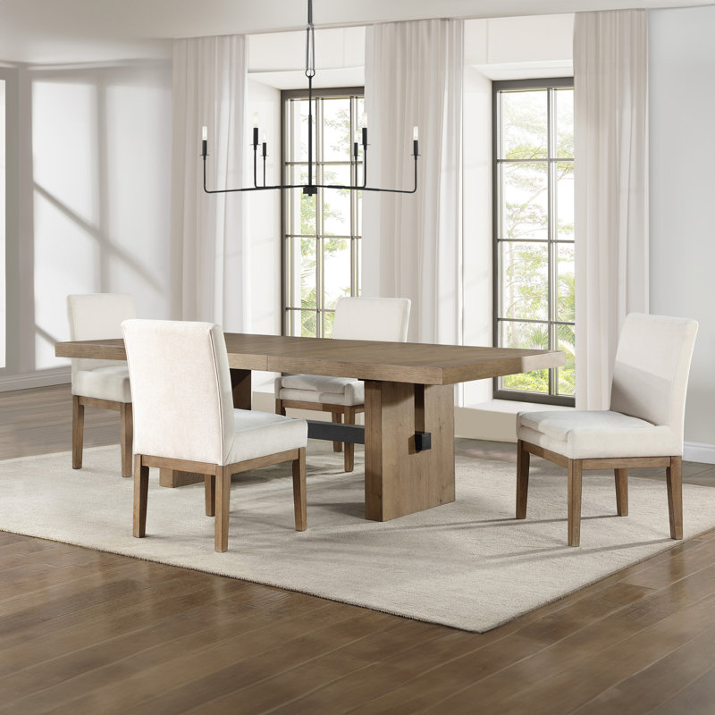 Rickye Trestle Dining Set, 5 Pieces: Table, 4 Chairs, Brown