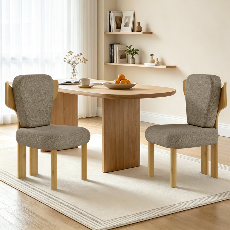 Brayden Upholstered Dining Side Chair with Wooden Legs (Set of 2), Natural Wood, Tan