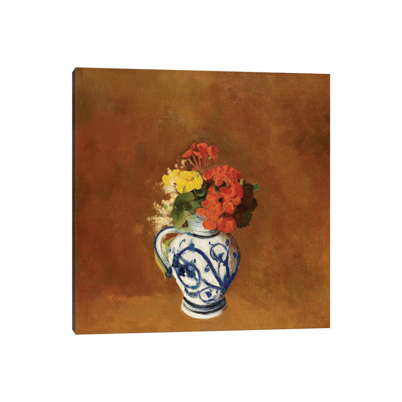 Geraniums And Other Flowers In A Stoneware Vase by Odilon Redon - Wrapped Canvas Print, 93.98 cm H x 93.98 cm W