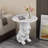Unique Side Tables Bedroom - Accent Table? with Round Faux Marble Top Artistict Bulldog Statue Base NightStand Bedside Simple Table-2021270598