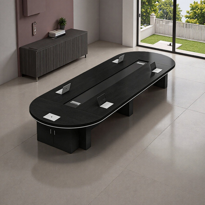 Table de conférence de luxe moderne avec rangement, Noir, H 29,52 po x L 216,53 po x l 59,05 po