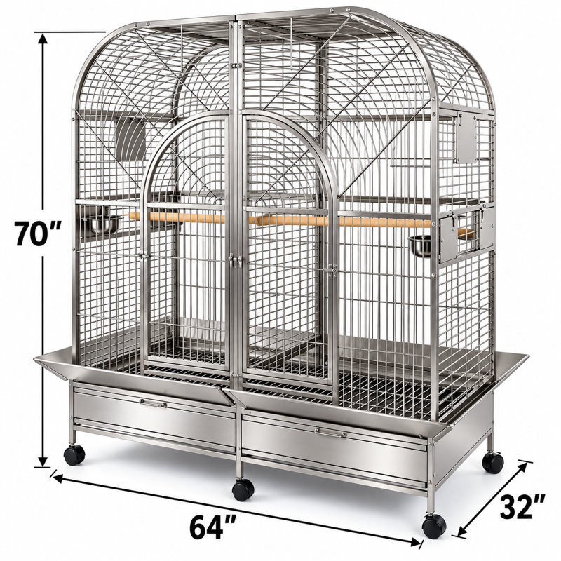 Cage à ara 64 "x 64" en acier inoxydable avec séparateur par A&E, Gray