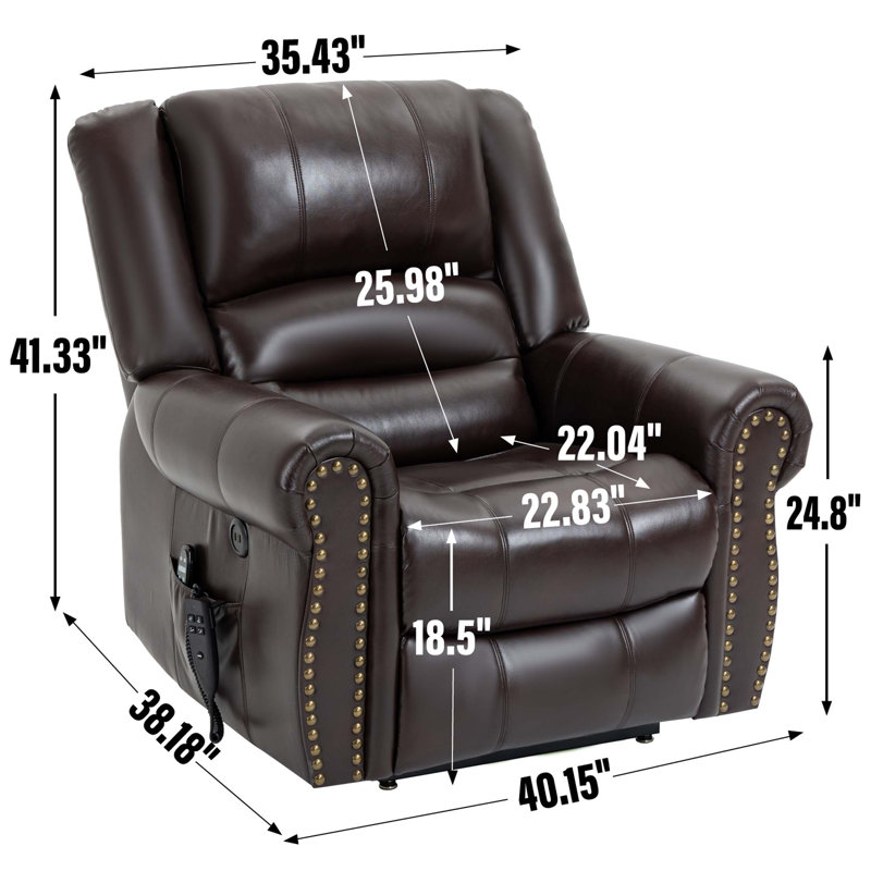 Dual Motor Infinite Position Heat Massage Power Lift Recliner Chair with USB Ports, Antique Brown Faux Leather