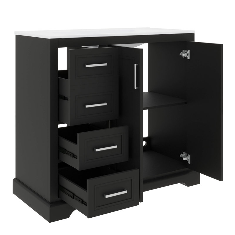 Meuble-lavabo de 36 po de style moderne avec lavabo en céramique, porte à fermeture douce, tablette réglable et 3 tiroirs
