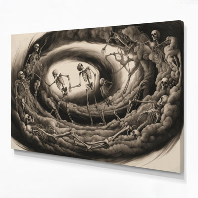 Halloween Skeletons and skulls Black Canvas Wall Art