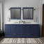 Meuble-lavabo double bleu marine l 84 po x P 22 po, comptoir en quartz blanc et miroirs de 34 po-133260650