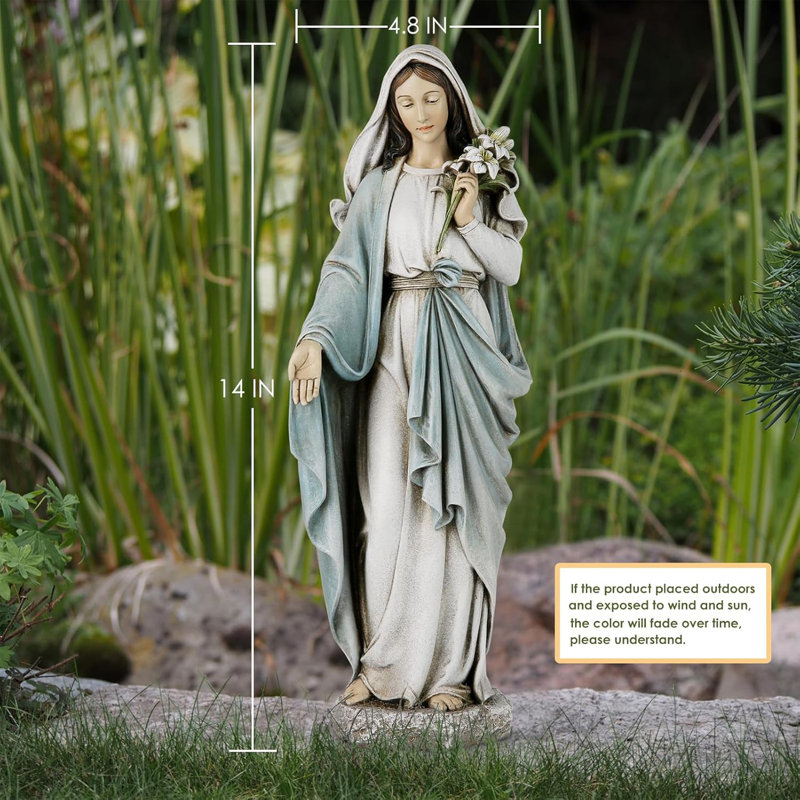 Statue de la Bienheureuse mère Mary - statue de la Vierge Marie de 14 pouces, décoration de maison élégante peinte à la main Saint Mary pour la cour de la cour