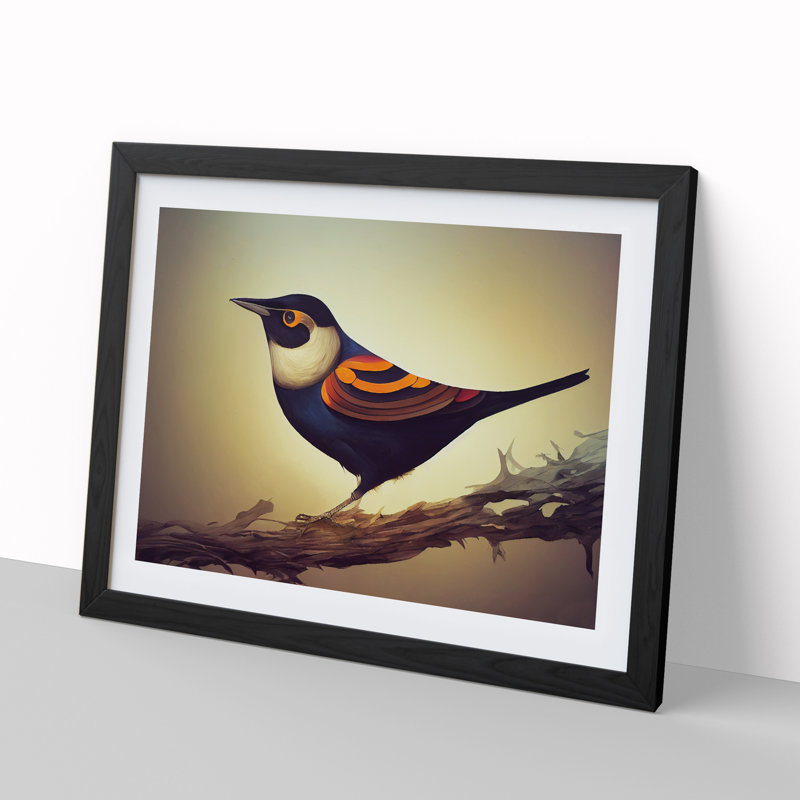 Compelling Bird 1 Piece Single Picture Frame Wall Art, 46cm H x 64cm W x 2cm D, Black Framed