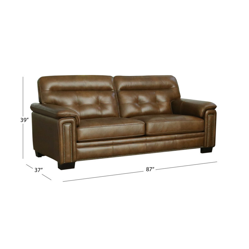 Canapé à accoudoirs carrés en cuir véritable Rhem 87 po, Cuir véritable brun / similicuir