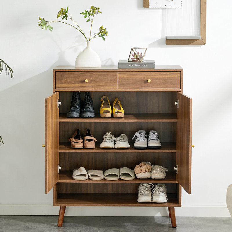 Range-chaussures en bois à quatre couches, Brun