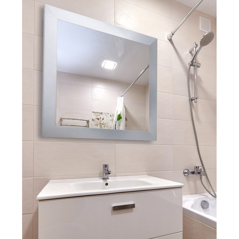 Bahena Engineered Wood Flat Wall Mirror, 21" x 21", Silver
