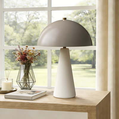 Fistes 17.8" Modern Scandinavian Ceramic Mushroom Table Lamp Soft Ambient Light for Bedroom and Living Room