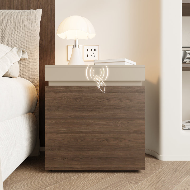 19.6''W 4-Drawer Contemporary Wood Nightstand With Storage Compartment And NFC Lock And Key Lock, Khaki/Walnut