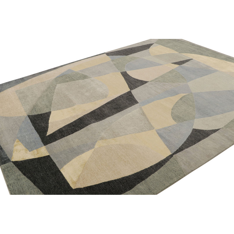 Rug & Kilim’S Mid-Century Modern Style Rug With Gray & Green Geometric Patterns, Rectangle 8'2" x 10'2"