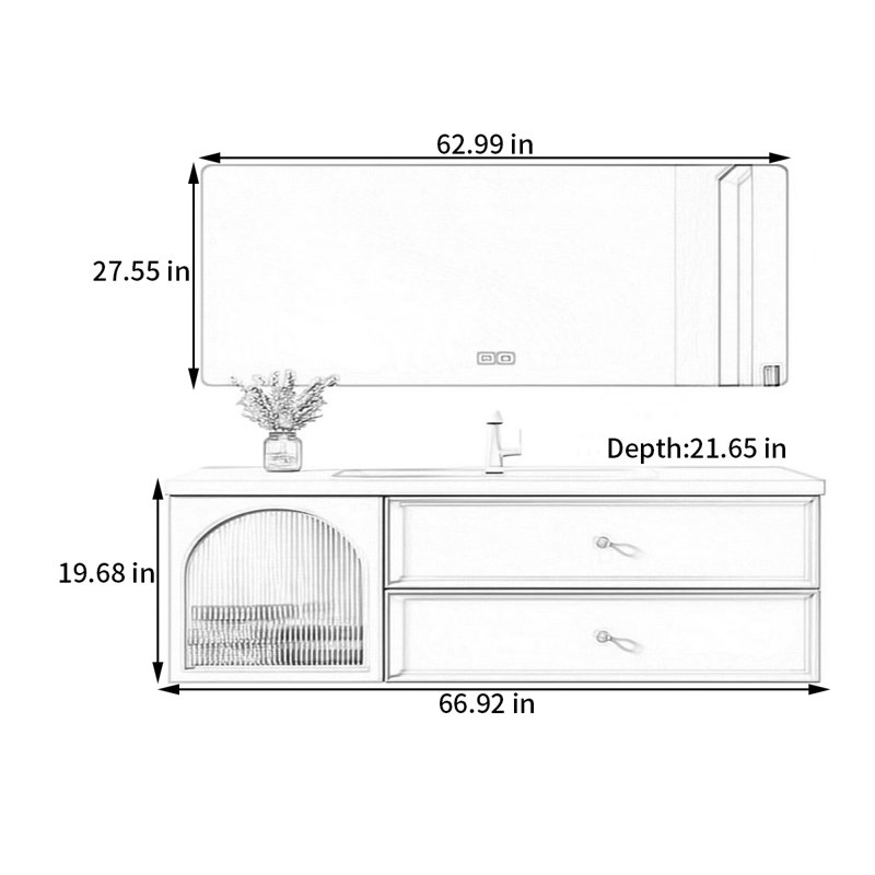 French cream style rest room bathroom cabinet, 67"