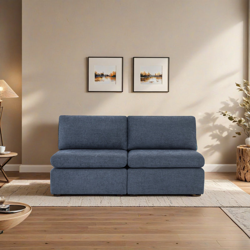 Winfree 68'' Upholstered Modular Armless Sofa, Blue