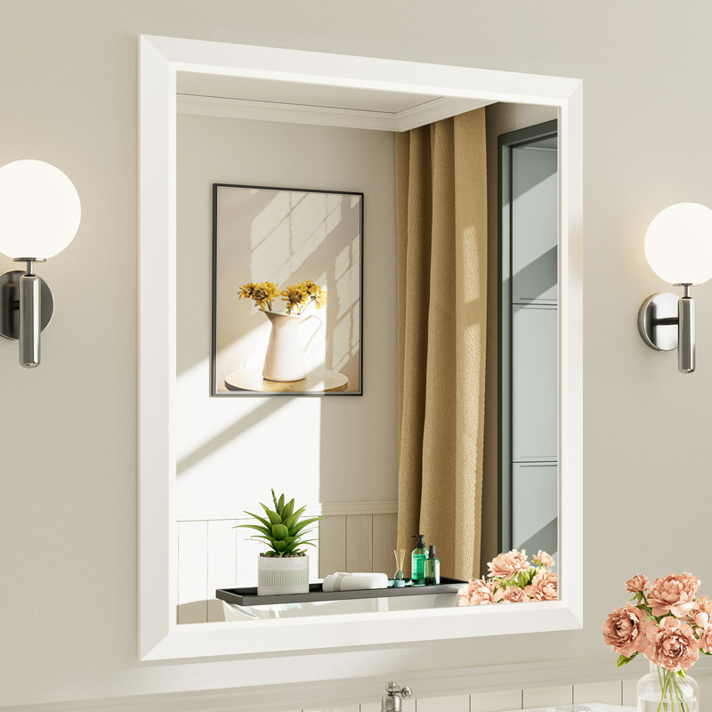 Miroirs de salle de bain modernes et contemporains en métal biseauté rectangulaire / carré avec verre trempé HD, Blanc