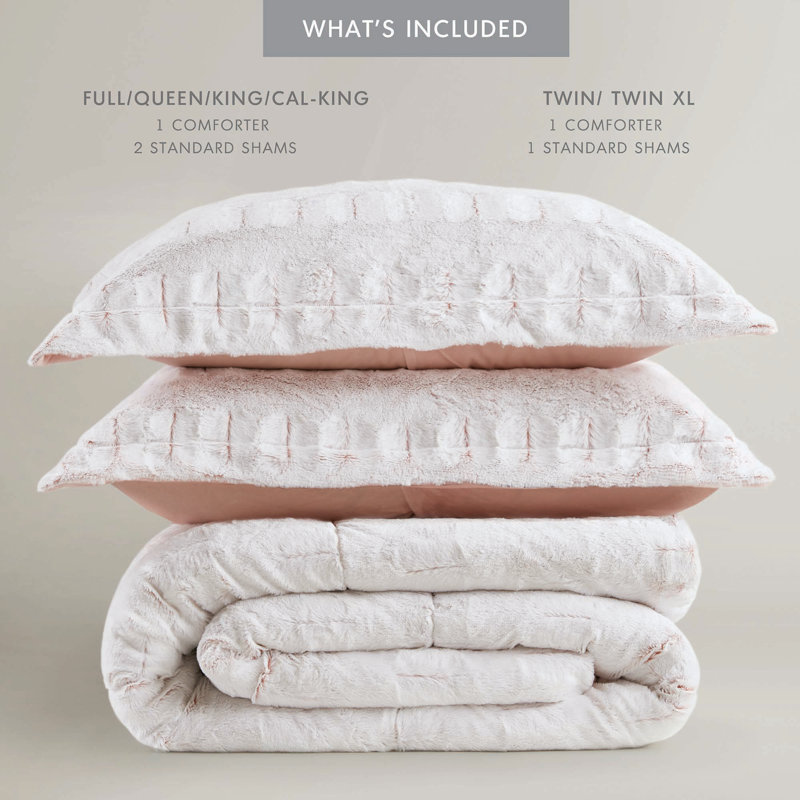 Blush Twin Reversible Faux Fur Bedspread Set