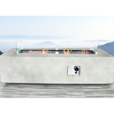 Modern Design Rectangular Propane Fire Pit Table Made Of Fiber - Reinforced Concrete, 50,000 (42"), Push Button Ignition, Lava Rocks For Heat Distribution Concrete Table, 60,000 (56"), Enhanced
