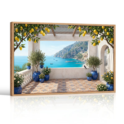 Ensemble de 1 tableau sur toile représentant une terrasse méditerranéenne