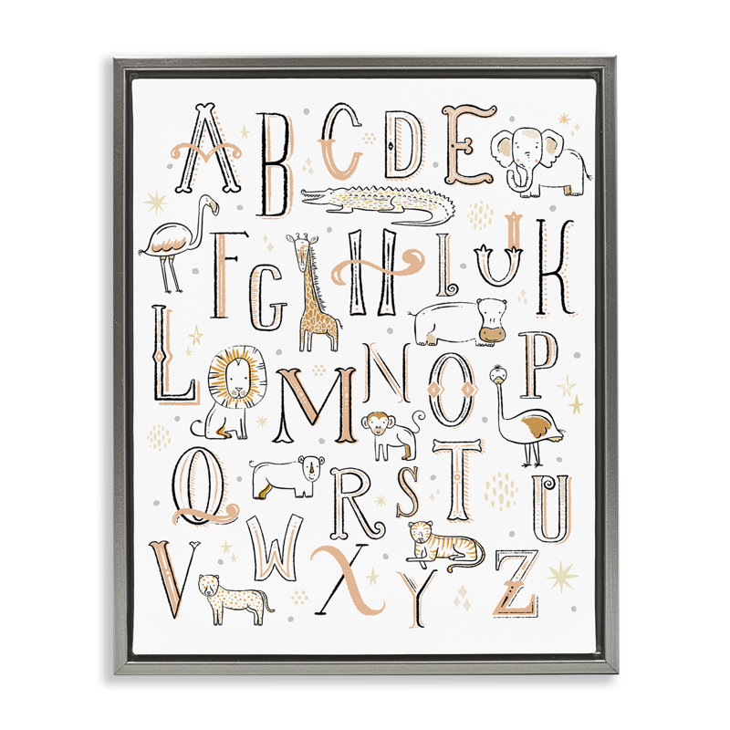 «Nursery Animal Alphabet» par Zirkus Design, H 21 po x l 17 po, Cadre flottant gris lustré