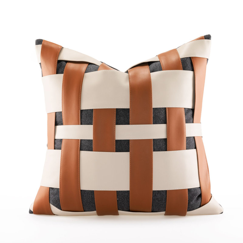 Patchwork Faux Leather Reversible Pillow Cover