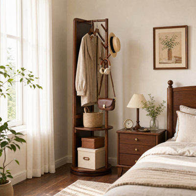 Miroir sur pied 70 po de longueur avec portemanteau et miroir pivotant en bois massif pour chambre