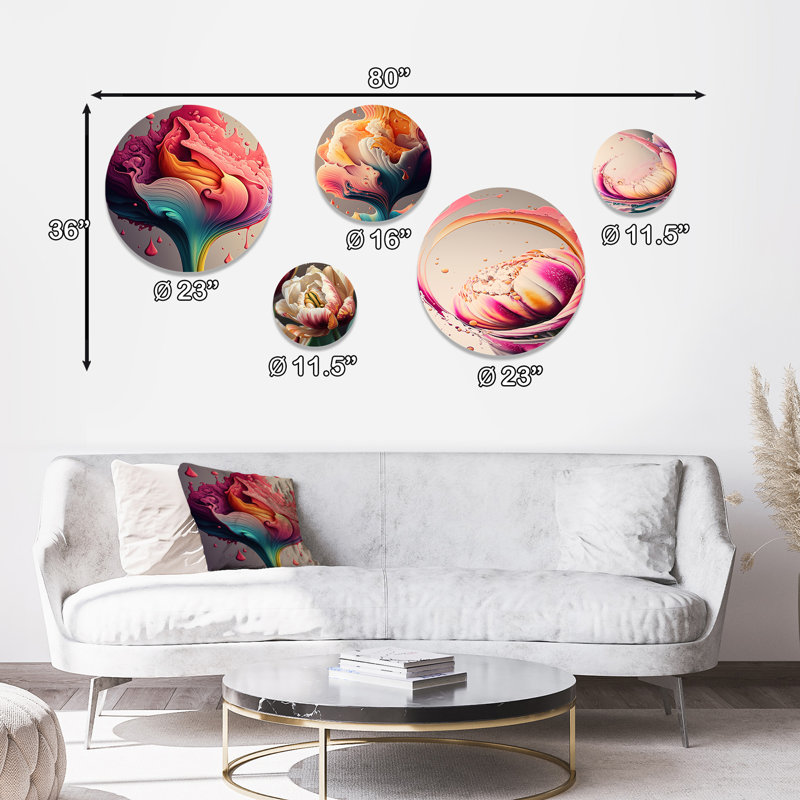 Multicolor Abstract Floral Tulip Metal Wall Art Set