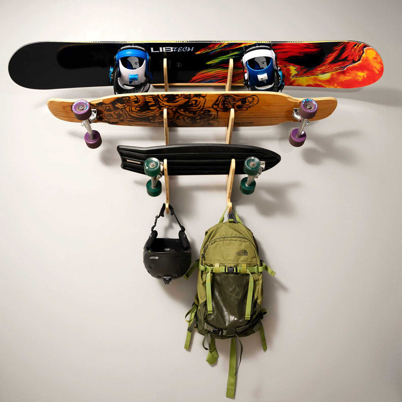 Moloka'i Wall Mounted Adjustable Multi-Use Ski/Snowboard Rack, 3 Tier, Birch