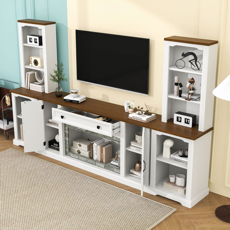Meuble télé avec tablettes réglables, étagères et tiroir, Blanc