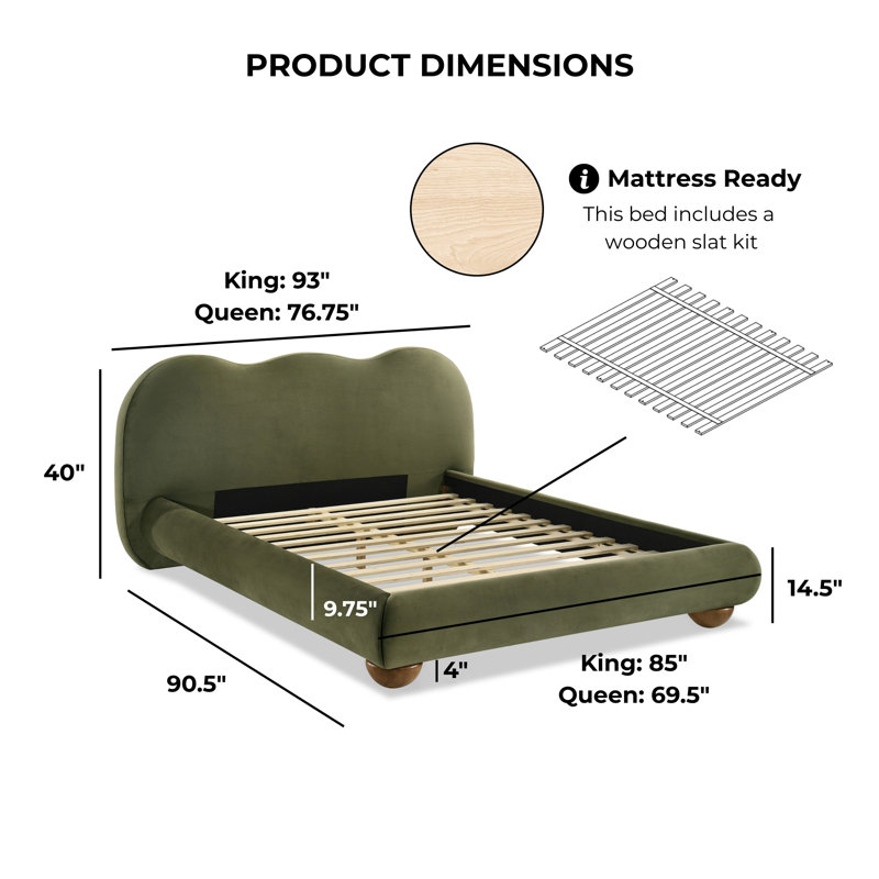 Mirelle Camel Headboard Platform Bed, Green, King