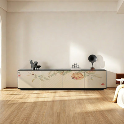 Pine TV Stand with 4 Spacious Cabinets