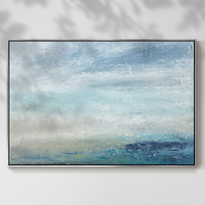 «Coming Ashore», peinture sur toile encadrée, H 27 po x l 41 po x P 2 po, Encadrement argenté