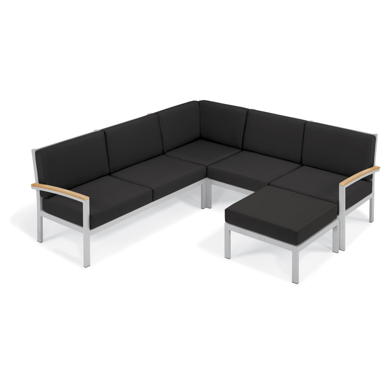 Repose-pieds d'extérieur avec coussin Travira, Noir de jais