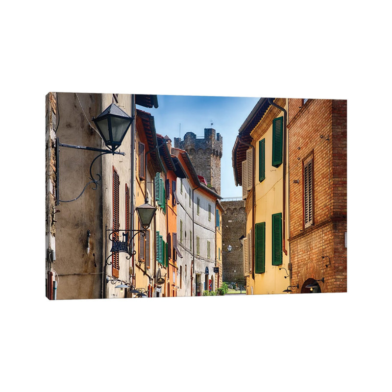 Street In Montalcino With The Castle Tower, Tuscany Italy by George Oze - Wrapped Canvas Print, 20.32 cm H x 30.48 cm W