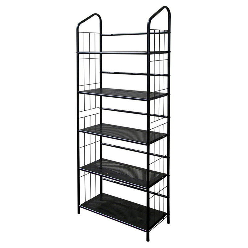 64" Tall 5-Tier Corner Metal Bookcase / Book Shelf, Black Finish, (5 Shelves) 64"H x 26"W x 11"D