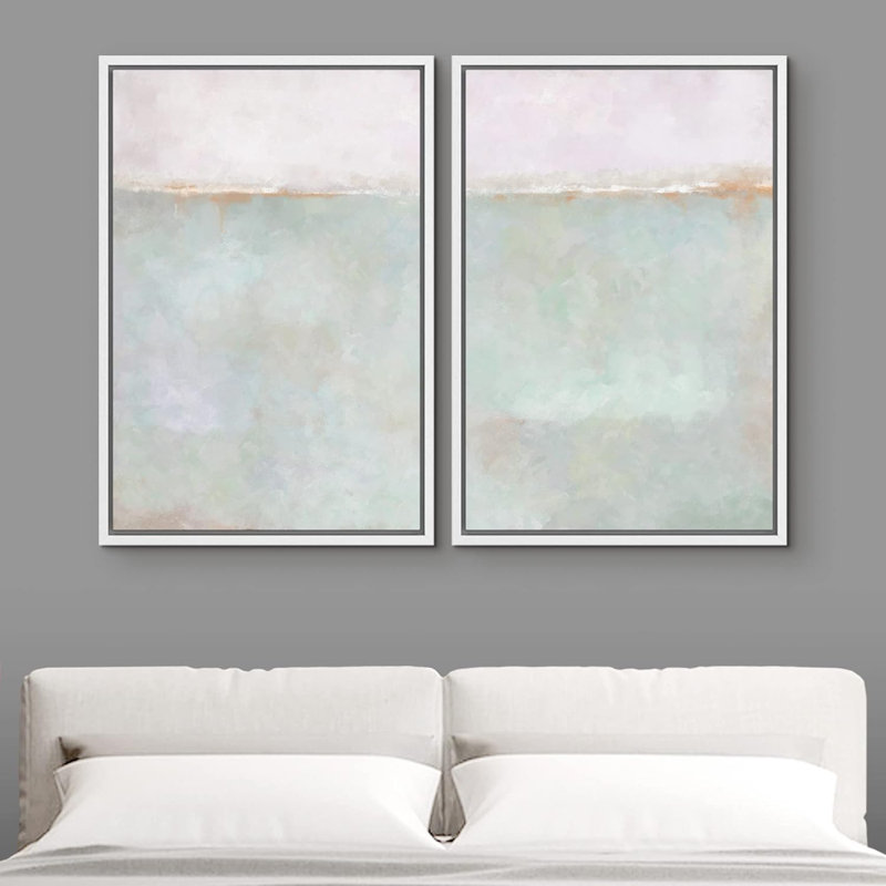«Minimal Landscape Pastel Blue Grey Landscape», reproduction de tableau sur toile 2 pièces, H 24 po x l 32 po x P 1,5 po