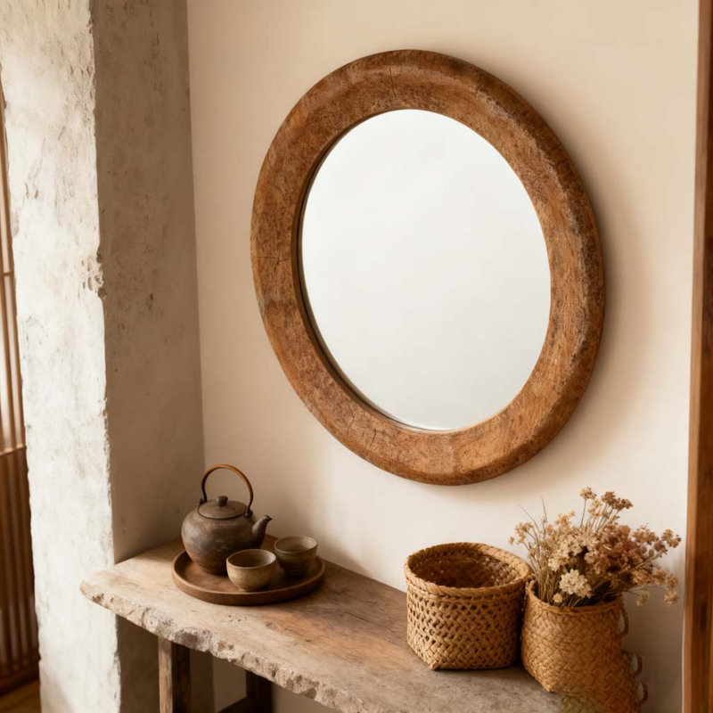 31.3" Hammered Gold Round Wall Mirror