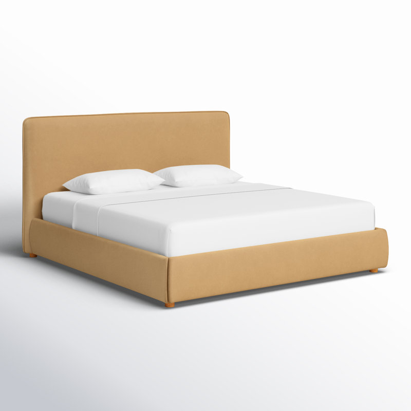 King Light Brown Velvet Upholstered Bed with Wood Frame