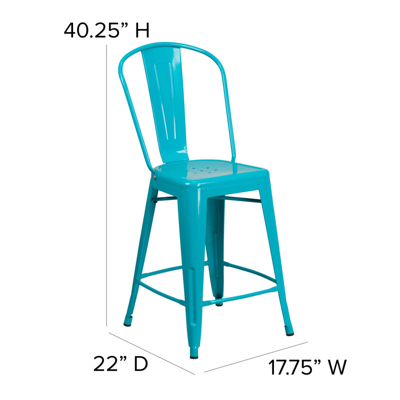 Tabouret de bar Iddings, Cristal brillant bleu sarcelle, 1, Tabouret de comptoir (siège d'une hauteur de 24 p