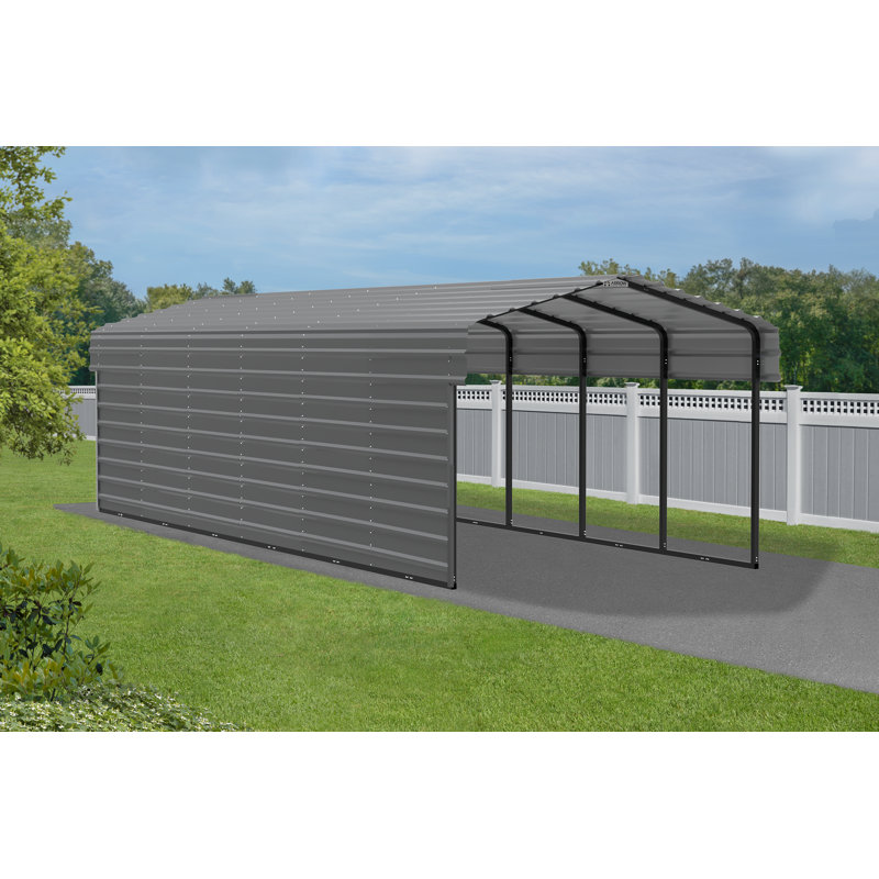 Charcoal Galvanized Steel Carport Kit with 1-Sided Enclosure, 10' x 29' x 7'